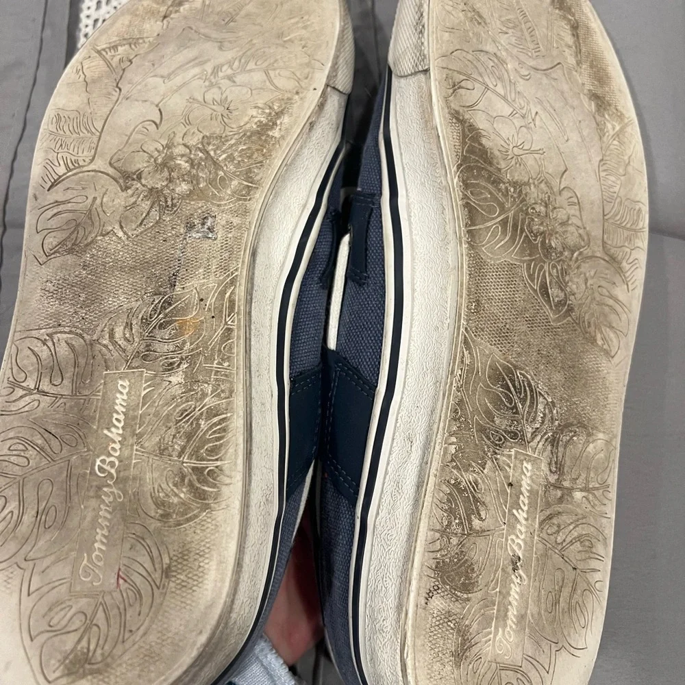 Tommy Bahama Navy Canvas Boat Shoes with White Laces